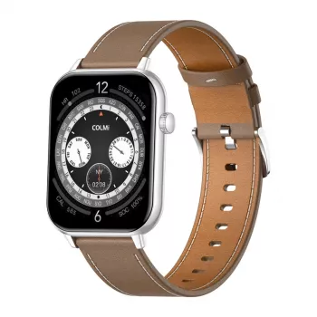 COLMI C28 Smartwatch – Sudraba + Brūna ādas siksniņa