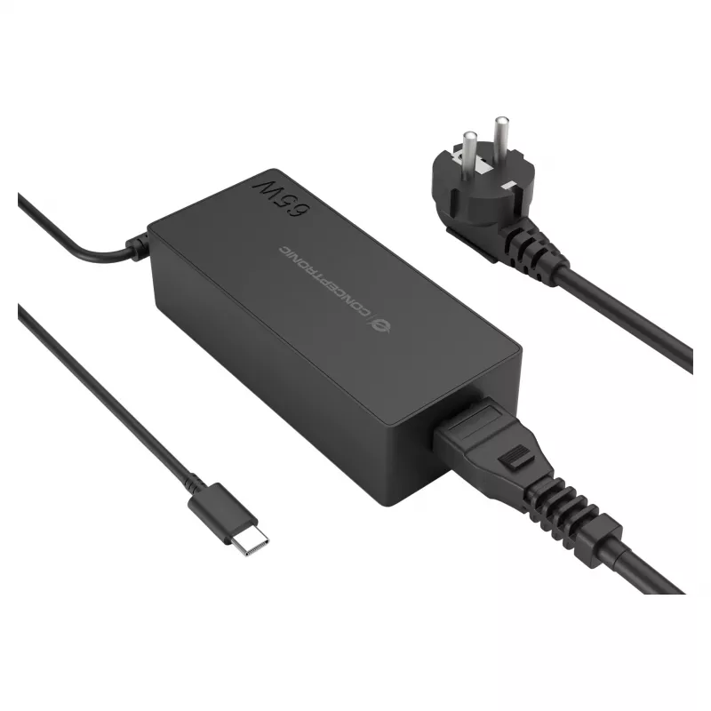 CONCEPTRONIC 65W GaN USB-C lādētājs, 1 ports, PD3.0/PPS, melns