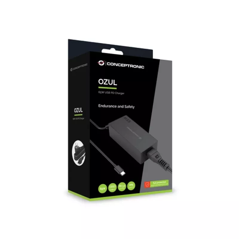 CONCEPTRONIC 65W GaN USB-C lādētājs, 1 ports, PD3.0/PPS, melns
