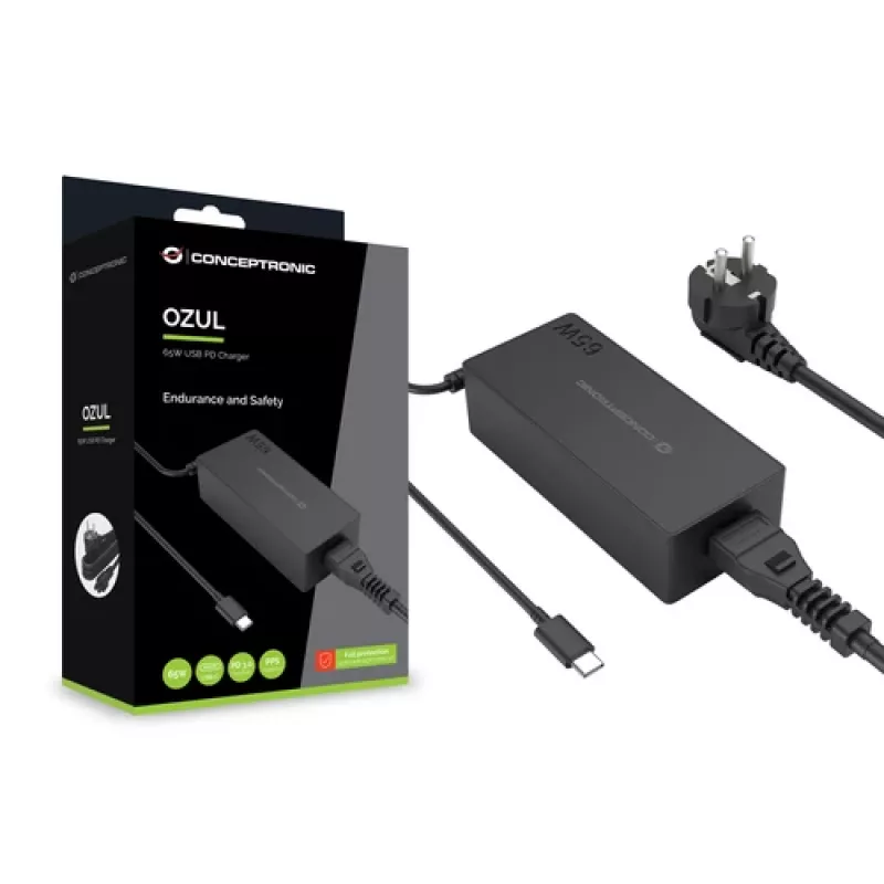 CONCEPTRONIC 65W GaN USB-C lādētājs, 1 ports, PD3.0/PPS, melns