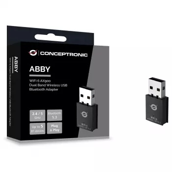 Conceptronic ABBY26B WiFi 6 AX900 divjoslu USB un Bluetooth 5.3 adapteris
