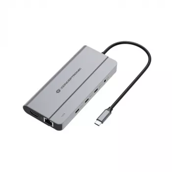 Conceptronic DONN34G 10-in-1 USB 3.2 Gen 2 MST dokstacija, 4K60Hz HDMI, 8K30Hz DisplayPort, GbE, USB-C 10Gbps x 3, USB-A 480Mbps x 2, Audio, 100W USB PD