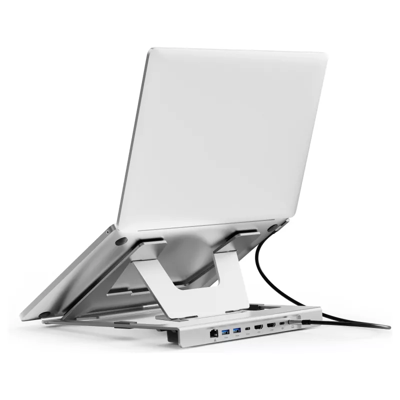 Conceptronic DONN35S Laptop Statīvs ar 7-in-1 USB-C Dokošanas staciju, Dual HDMI 4K60Hz, GbE, USB-C 5Gbps, 2x USB-A, 100W PD, Sudraba