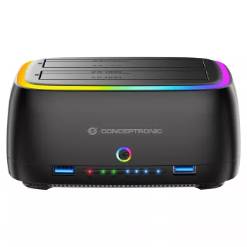 Conceptronic DONN36B 2 nodalījumu SATA HDD/SSD dokstacija, USB 3.0, 2x USB-A, melna