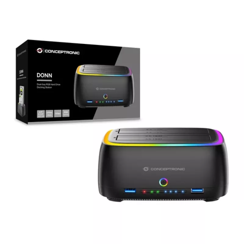 Conceptronic DONN36B 2 nodalījumu SATA HDD/SSD dokstacija, USB 3.0, 2x USB-A, melna