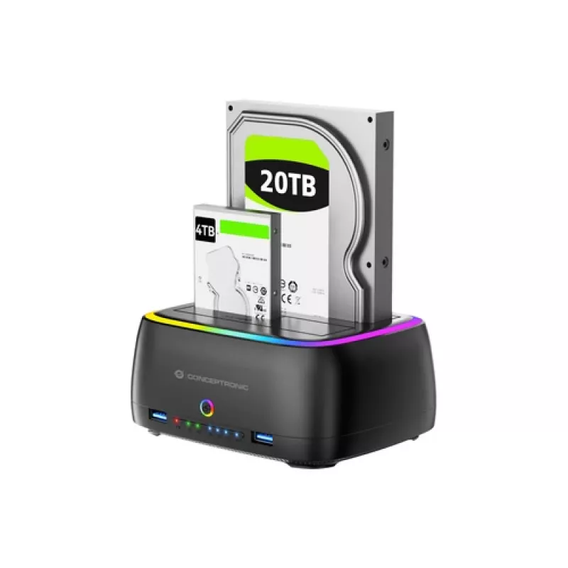 Conceptronic DONN36B 2 nodalījumu SATA HDD/SSD dokstacija, USB 3.0, 2x USB-A, melna