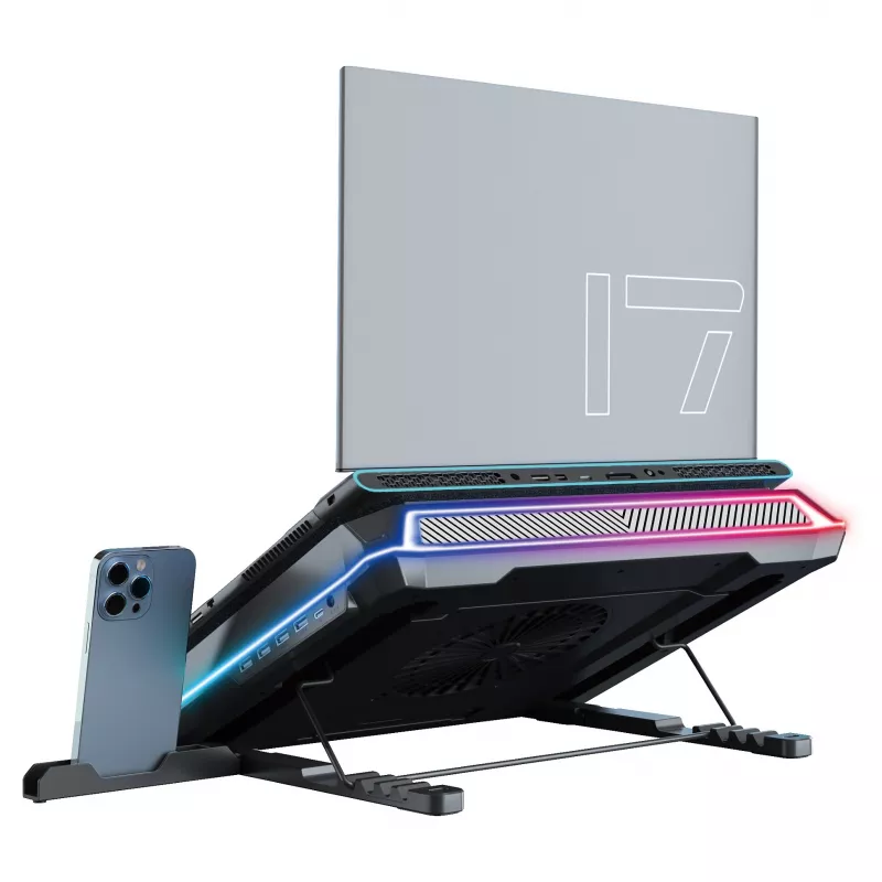 Conceptronic THYIA03B USB-C klēpjdatora dzesēšanas paliktnis ar viedtālruņa turētāju, RGB, 12V