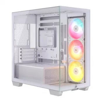 CORSAIR 2800X RS-R ARGB Micro-ATX divkameru kuba korpuss, White, ar panorāmas rūdīto stiklu un 2x LL120 RGB ventilatoriem