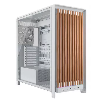 Corsair FRAME 5000D WOOD RS Mid-Tower PC korpuss, balts/valrieksts, rūdīts stikls, ATX, E-ATX, Micro-ATX, Mini-ITX, tērauds/plastmasa, spēlēm