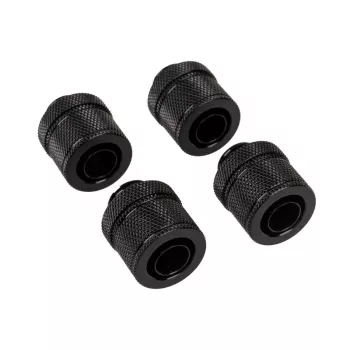 CORSAIR Hydro X Series XF kompresijas savienotājs, taisns G1/4 inch vīrišķais uz 13/10mm mīksto caurulīti, melns – 4 gab. iepakojums