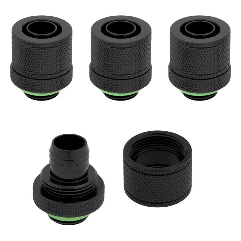 CORSAIR Hydro X Series XF kompresijas savienotājs, taisns G1/4 inch vīrišķais uz 13/10mm mīksto caurulīti, melns – 4 gab. iepakojums