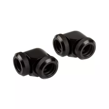 Corsair Hydro X Series XF Cietās caurules adapteris 90 grādu 12mm AD uz 12mm AD cietā caurule, iepakojumā 2, melns