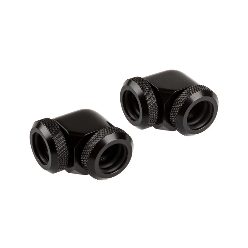 Corsair Hydro X Series XF Cietās caurules adapteris 90 grādu 12mm AD uz 12mm AD cietā caurule, iepakojumā 2, melns