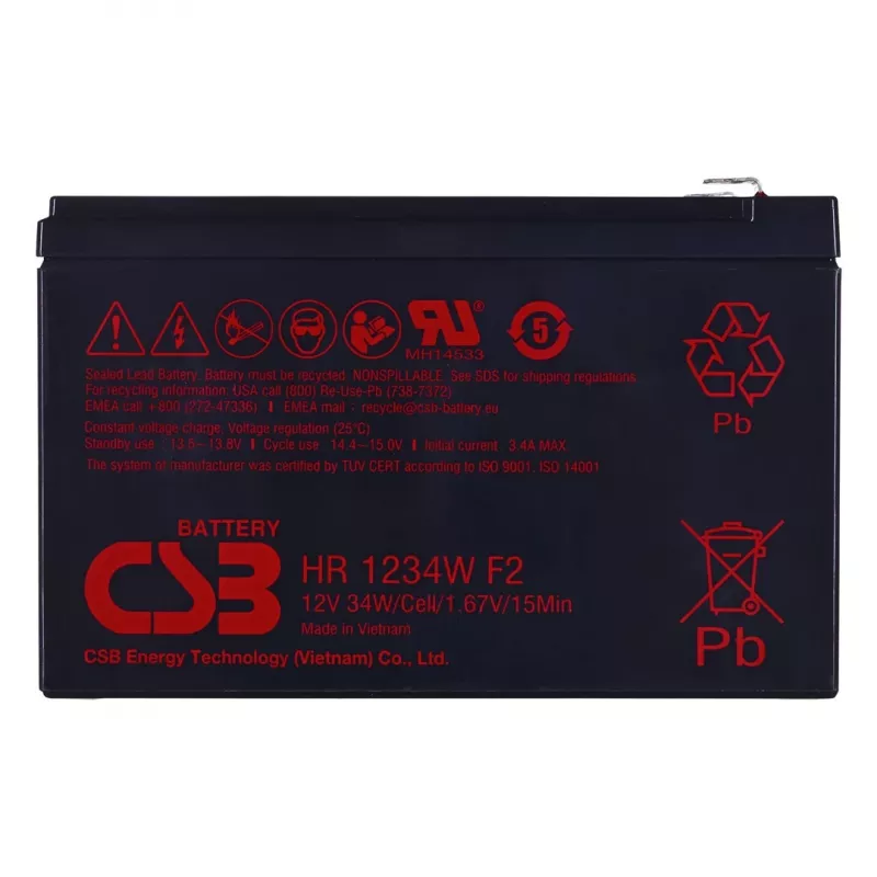 CSB HR1234WF2 12V 9Ah VRLA AGM akumulators ar F2 spailēm