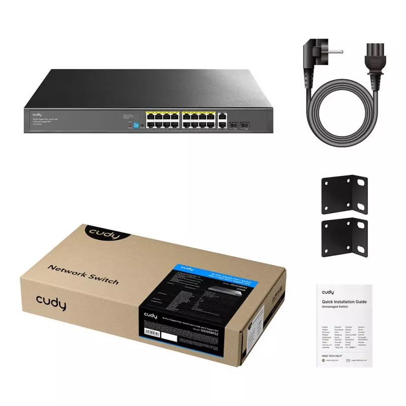 Cudy GS1018PS2 16-Port Gigabit PoE+ Switch ar 2 Uplink Portiem un 2 SFP Slotiem 200W
