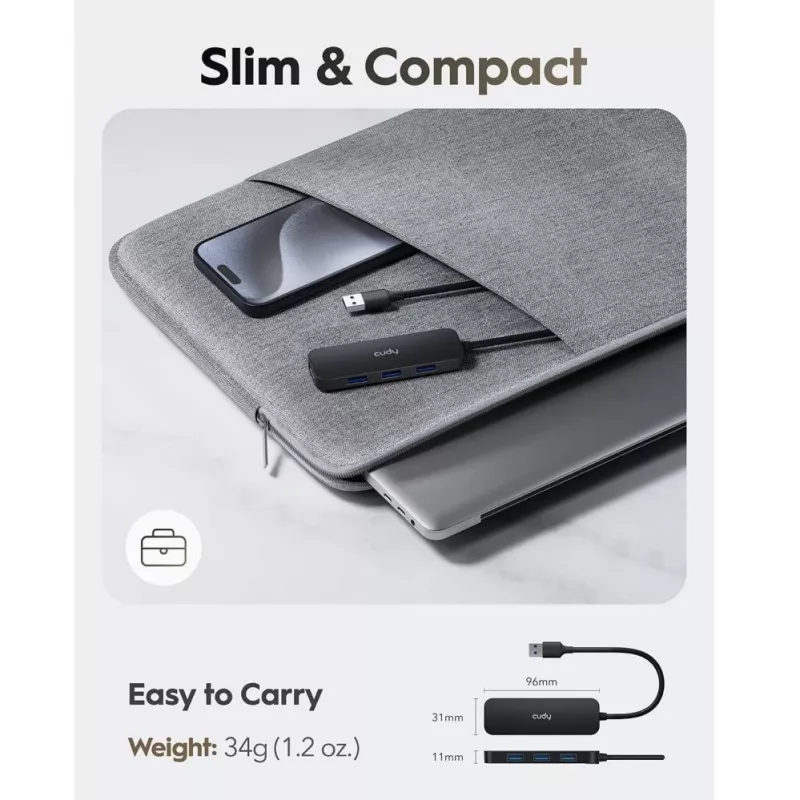 Cudy UH40A PortMate USB-A uz 4 portu USB 3.0 centrmezgls 5Gbps Tikai Dati Plastmasa Kompakts Melns