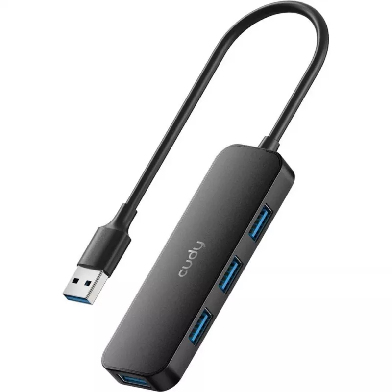 Cudy UH40A PortMate USB-A uz 4 portu USB 3.0 centrmezgls 5Gbps Tikai Dati Plastmasa Kompakts Melns