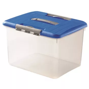 CURVER Hobby Optima 30L uzglabāšanas kaste ar vāku un rokturi, caurspīdīga pamatne ar zilu vāku, 42,8 x 34 x 28,1 cm
