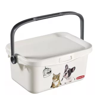 CURVER Multiboxx 3L uzglabāšanas kaste ar vāku un rokturi, kaķa un suņa dizains, caurspīdīga ar apdruku, 26x18x11cm