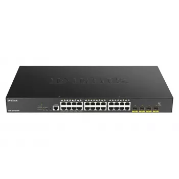 D-Link DGS-1250-28XMP 28 portu viedi pārvaldāms L3 Lite PoE+ gigabitu komutators ar 4x 10G SFP+ augšupielādes portiem, 370W PoE budžetu, montējams statīvā
