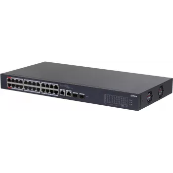 DAHUA CS4226-24ET-375 26 portu Layer 2+ pārvaldāms PoE+ slēdzis ar 24 Gigabit PoE+ portiem, 2 SFP augšupsaitēm, 375W budžetu, bez ventilatora, plauktā montējams