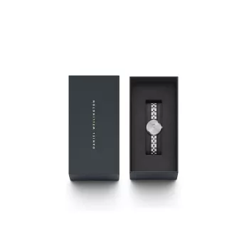Daniel Wellington Quadro Mini Pressed Sheffield sieviešu pulkstenis DW00100719 - 22mm rozā zelta nerūsējošā tērauda korpuss, olu čaumalas baltā ciparnīca, melna itāļu ādas siksniņa