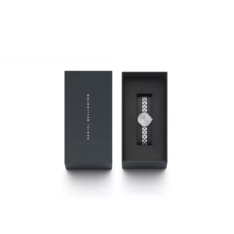 Daniel Wellington Quadro Mini Pressed Sheffield sieviešu pulkstenis DW00100719 - 22mm rozā zelta nerūsējošā tērauda korpuss, olu čaumalas baltā ciparnīca, melna itāļu ādas siksniņa
