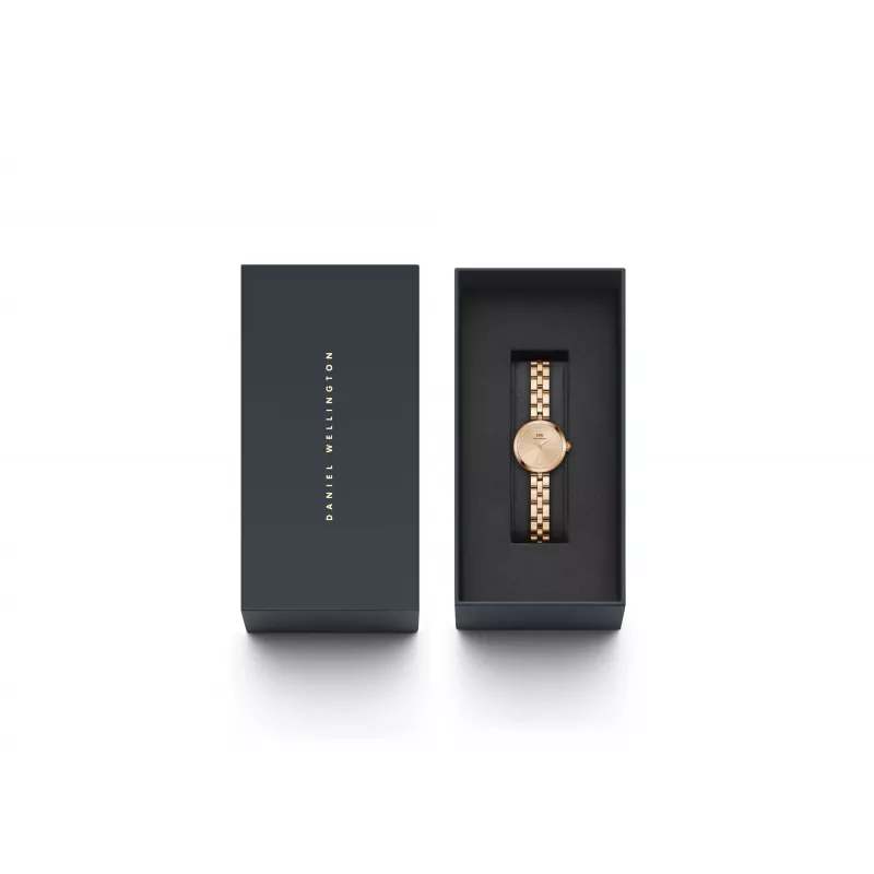 Daniel Wellington Quadro sieviešu pulkstenis 22mm rozā zelta nerūsējošā tērauda korpuss, melna ādas siksniņa DW00100720