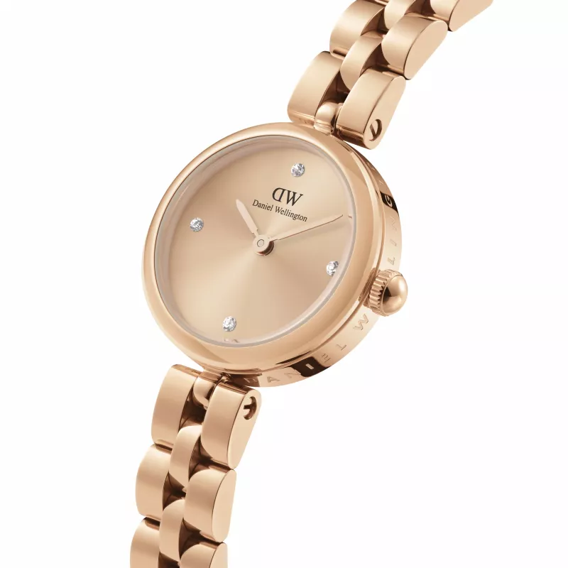 Daniel Wellington Quadro sieviešu pulkstenis 22mm rozā zelta nerūsējošā tērauda korpuss, melna ādas siksniņa DW00100720