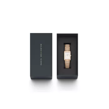 DANIEL WELLINGTON Quadro Sieviešu Pulkstenis 32mm Roza Zelts Nerūsējošais Tērauds Melna Āda