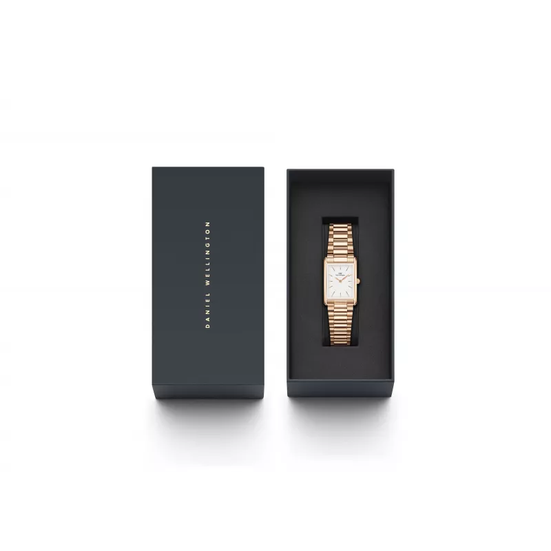 DANIEL WELLINGTON Quadro Sieviešu Pulkstenis 32mm Roza Zelts Nerūsējošais Tērauds Melna Āda