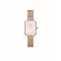 DANIEL WELLINGTON Quadro Sieviešu Pulkstenis DW00100669 - 20mm Rozā Zelta Korpuss, Melna Ādas Siksniņa