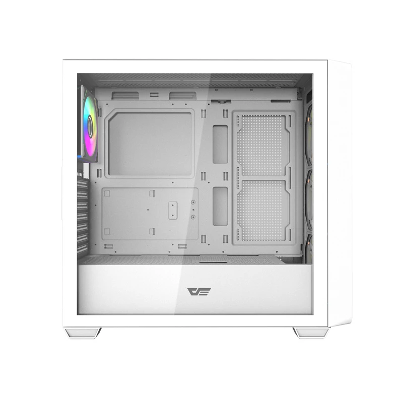 Darkflash DS900WD ATX Mid-Tower datora korpuss (balts) ar 4 ARGB ventilatoriem un rūdīta stikla sānu paneli