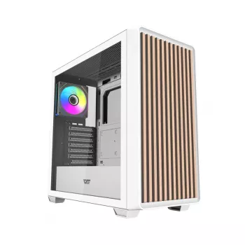 Darkflash DS900WD ATX Mid-Tower datora korpuss (balts) ar 4 ARGB ventilatoriem un rūdīta stikla sānu paneli