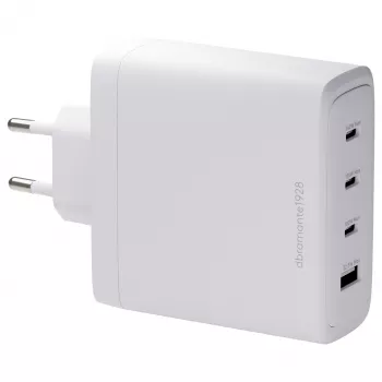 DBRAMANTE1928 Re-Charge GaN sienas lādētājs 140W – 4 izejas porti (3x USB-C, 1x USB-A) – balts
