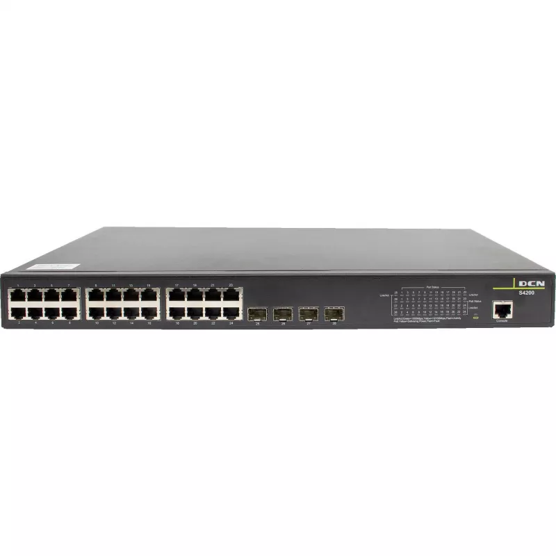 DCN S4200-28P-PL-SI-R2 Pārvaldāms Layer 2 PoE+ slēdzis, 24x Gigabit PoE+ porti, 4x SFP, 200W