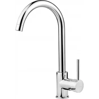 DEANTE Alga vienas sviras virtuves jaucējkrāns ar grozāmu snīpi, hromēts, misiņa korpuss, keramikas kārtridžs, elastīgi G 3/8 inch savienojumi, 360° rotācija
