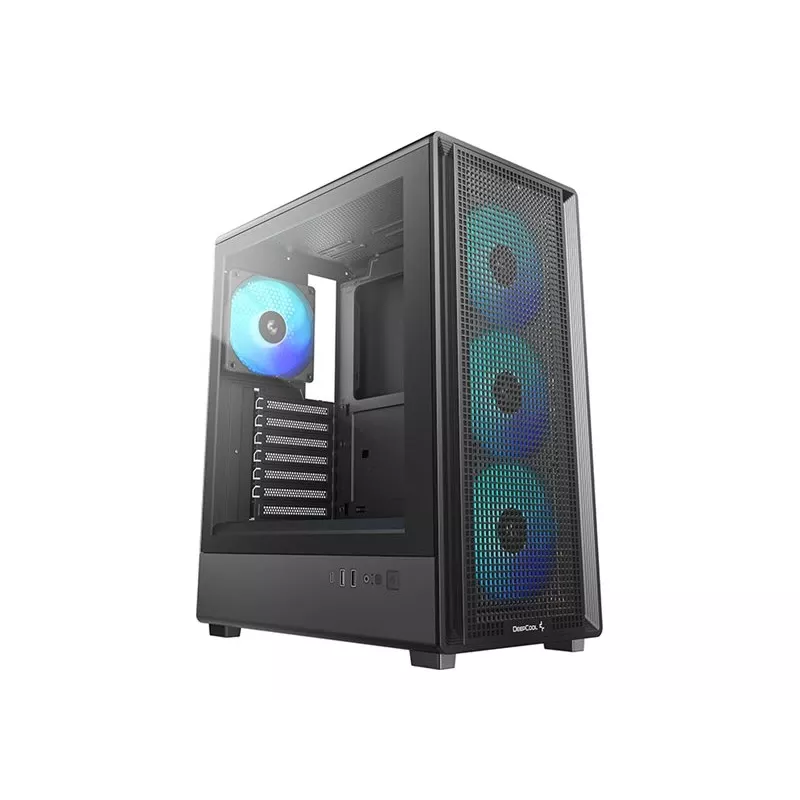 Deepcool CC550 4F Mid Tower korpuss, 4x 120mm LED ventilatori, rūdīts stikls, melns