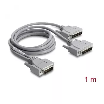 Delock adaptera Y-kabelis seriālais RS-232 LFH D-Sub HD 60 kontaktu vīrišķais uz 2x D-Sub 25 kontaktu vīrišķais, 1 m, pelēks