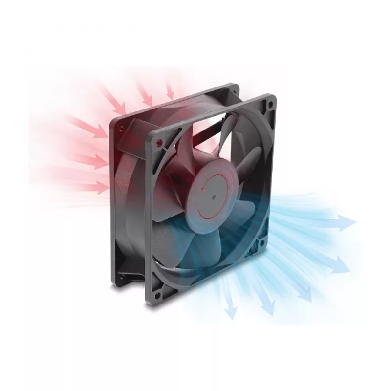 Delock Axial Fan 48 V DC, 120 x 120 x 38 mm ar 2 kontaktu ventilatora savienotāju, melns