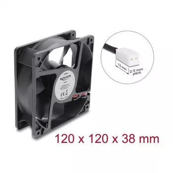 Delock Axial Fan 48 V DC, 120 x 120 x 38 mm ar 2 kontaktu ventilatora savienotāju, melns