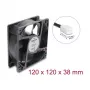 Delock Axial Fan 48 V DC, 120 x 120 x 38 mm ar 2 kontaktu ventilatora savienotāju, melns