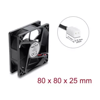 Delock aksiālais ventilators 48 V DC, 80 x 80 x 25 mm, 2 kontaktu savienotājs, melns