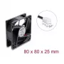 Delock aksiālais ventilators 48 V DC, 80 x 80 x 25 mm, 2 kontaktu savienotājs, melns