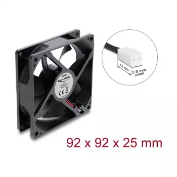 Delock Axial Fan 48 V DC, 92 x 92 x 25 mm ar 2-pin ventilatora savienotāju, melns