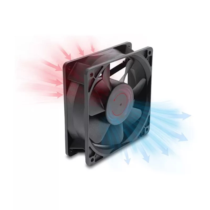 Delock Aksialais ventilators 48V DC, 120x120x38mm, 4-Pin PWM, lodīšu gultnis, 3000 RPM, 170 m³/h, melns