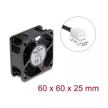 Delock aksiālais ventilators 48V DC 60x60x25mm ar 2 kontaktu savienotāju melns