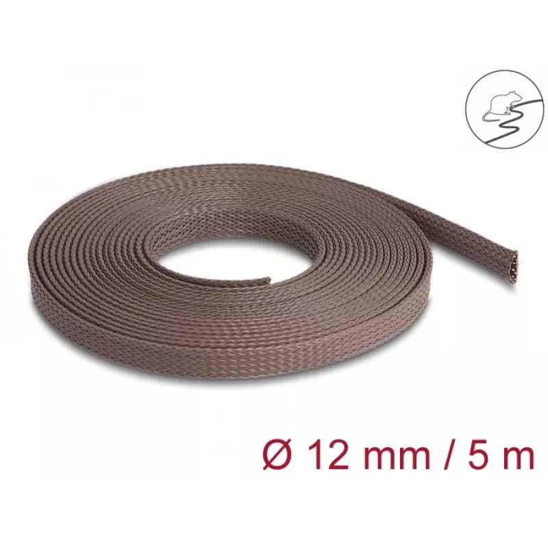 Delock Kabeļu pārvaldības uzmava, 12 mm, pīta, grauzēju izturīga, stiepjama, 5 m, brūna