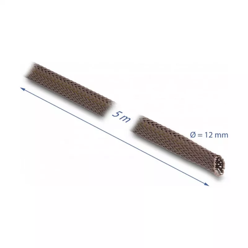 Delock Kabeļu pārvaldības uzmava, 12 mm, pīta, grauzēju izturīga, stiepjama, 5 m, brūna