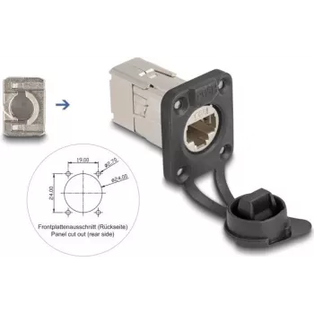 Delock D-tipa RJ45 panelī montējams ligzda Cat.6A STP ar LSA pieslēgumu un IP66 aizsargvāciņu